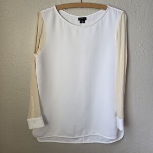 Theory White Long Ivory Silk Sleeves Size M Top Tunic Blouse Womens